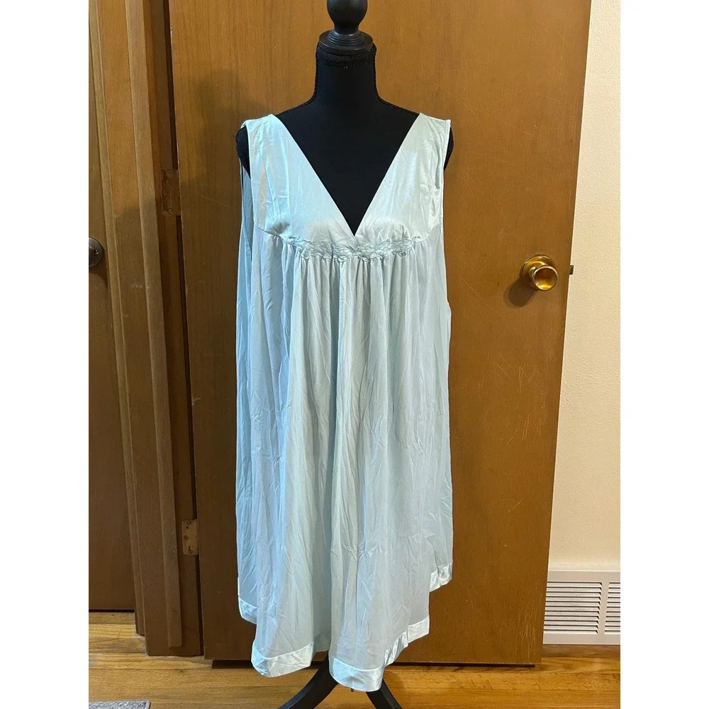 VTG Vanity‎ Fair Nightgown Light Blue Slip Dress Size 2X Made in USA Loungewear